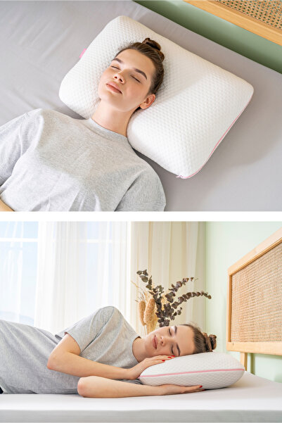 VİSCOTEX Orthopedic Pillow Set of 2 - Visco Air Channel, 60x40x14cm, White-Pink