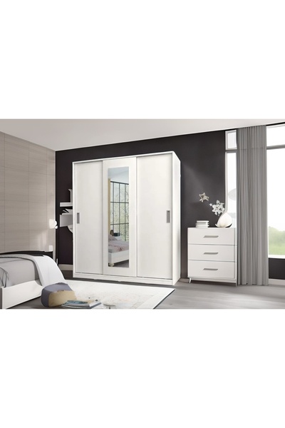 Vivense Metalian Sline Aynalı Gardırop, 3 Kapaklı Sürgülü