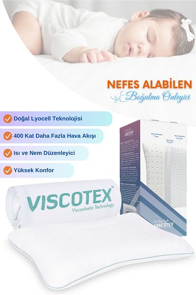 VİSCOTEX Visco Orthopaedic Baby Pillow, 50X32X6Cm, White