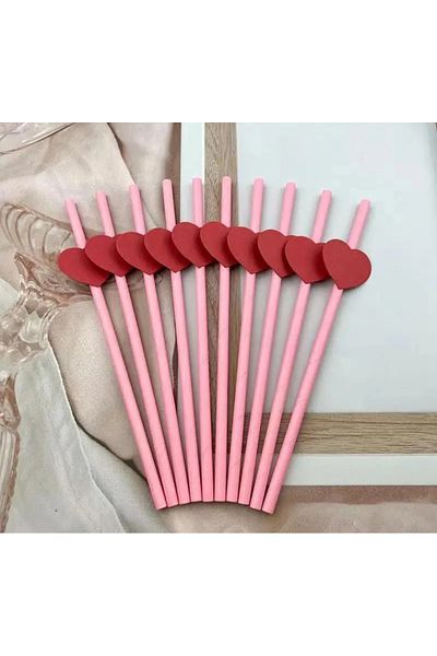 Kraft 10 Pieces, Pink Red Heart Paper Straws Special Series