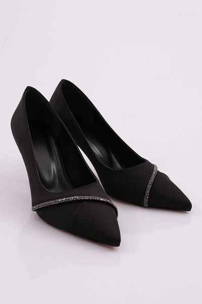 DGN 2384 Pantofi de damă cu toc înalt din satin negru