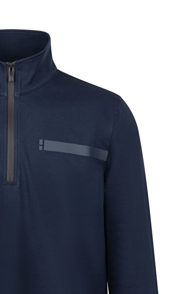 Hatemoğlu Синій Regular Fit Світшот з застібкою-блискавкою та напівкомірцем з бавовни