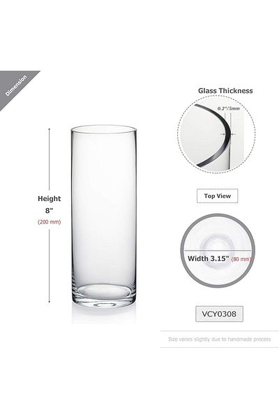 WGVI Cylinder Vase, 3" W x 8"H, Clear Skinny Glass Bud Vase for Wedding, Party, Home Decor, 1 Piece