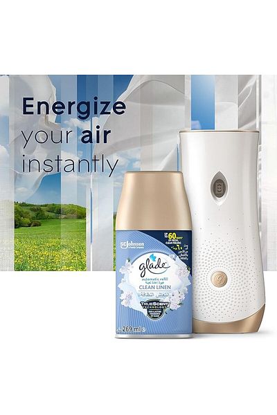 Glade Automatic Spray Refill 2x Clean Linen &1x Blooming Peony & Cherry, 3x 269ml, 60 Days Freshness