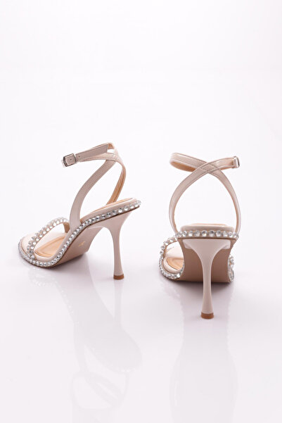 DGN 2413 Pantofi cu toc pentru femei cu curele la gleznă Bej