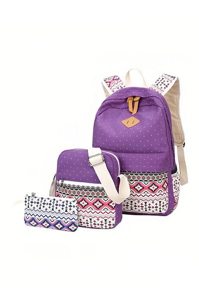 fulina Stylish and Spacious Set of 3 Printed Bags in Purple, White, and Pink for Everyday Convenience