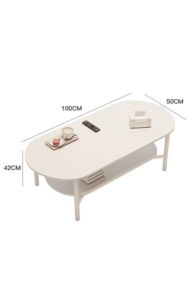 sharpdo Minimalist Cream Style Oval Coffee Table for Small Apartments