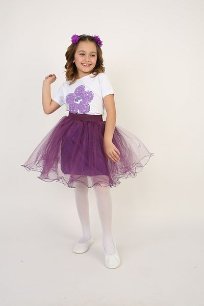 Dıgıl Kids Lilac Line Skirt - Floral T-Shirt - Girl's Top and Bottom Set - 23 April 19 May Show Clothes