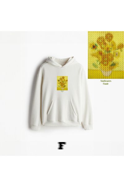 Fandr Store White Unisex Regular Fit Sunflowers Hoodie