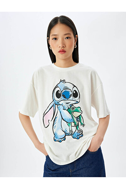 Koton Tricou oversize cu mânecă scurtă cu imprimeu Stitch cu licență Disney