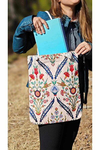 Cegmub Karanfil Desenli Bez Çanta, Lale Çiçekli Omuz Çanta, Makine Dokuma Gabardin Çanta, Kalın Kumaş Çanta