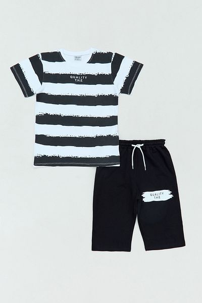 Fulla Moda Text Printed Striped 2-Piece Boy's Shorts Suit