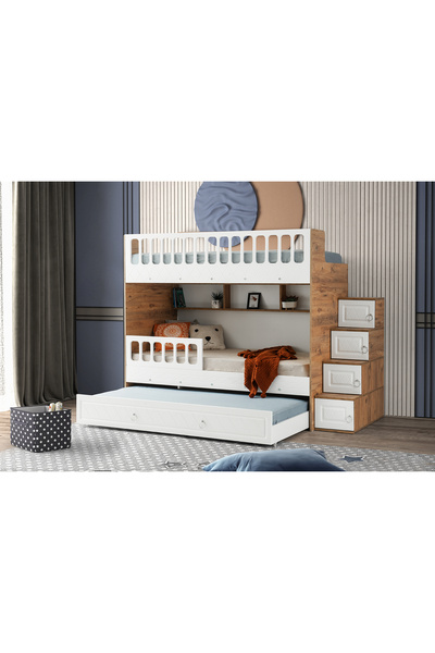 miracool Zümrüt Ranza / Çam-beyaz / Ücretsiz Kurulum / 3 Yatak Bölümü Ve Dolaplı Merdiven / %100 MDF