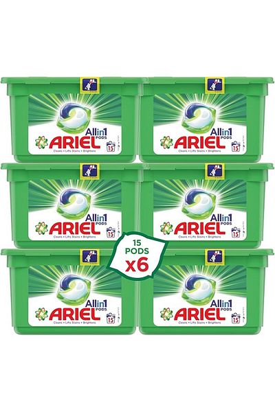 Ariel 3in1 Pods, Original Scent, Liquid Detergent, Powerful Stain Remover, 6x15 Pods (90 Capsules)