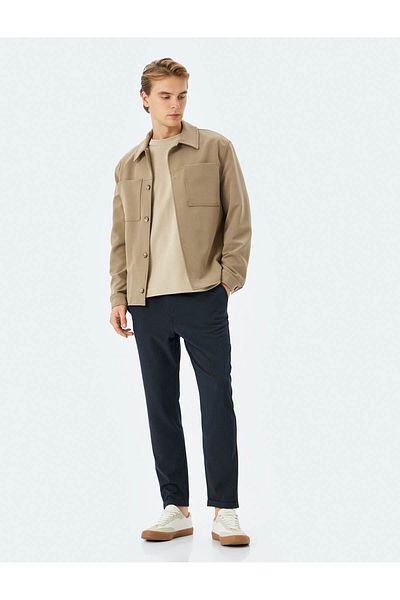 Koton Gefaltete Hose aus Viskose-Mischgewebe mit Knopfleiste und Schnürung an der Taille Slim Fit Sommerhose