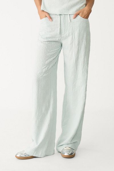 Stradivarius Linen blend embroidered straight-leg trousers