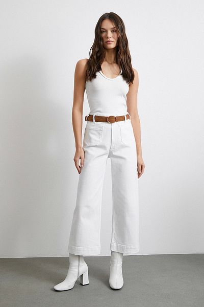Never more White Wide Leg Jeans - Pocket and Button Detail