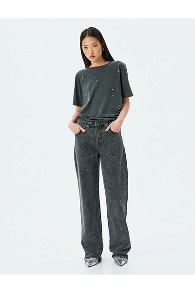 Koton Stone Detailed Crew Neck Washable T-Shirt