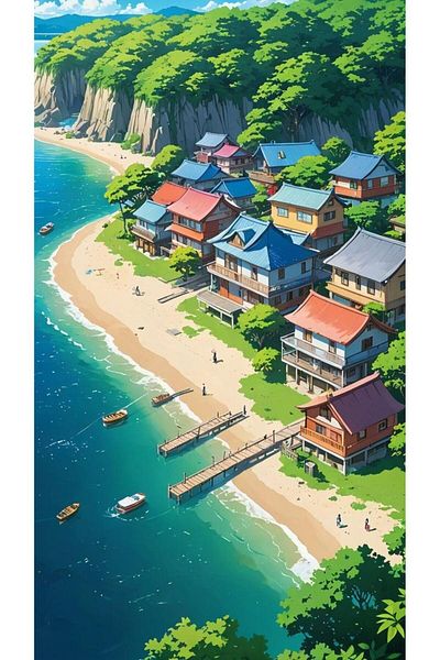 pixartsanat Seaside Town 2 Pixart Art Diamond Mosaic Painting 40X60