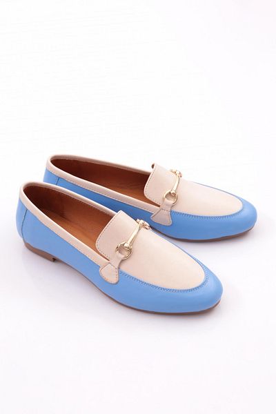 DGN Women's Round Toe Ballerinas Genuine Leather Light Blue 245232110