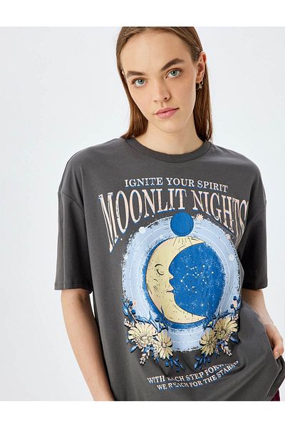 Koton Printed Oversize Crew Neck Short Sleeve T-Shirt