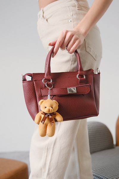 Moda Değirmeni Geantă de mână și de umăr tip baguette pentru femei, roșu Claret, cu ursuleț Md1275-316-0002