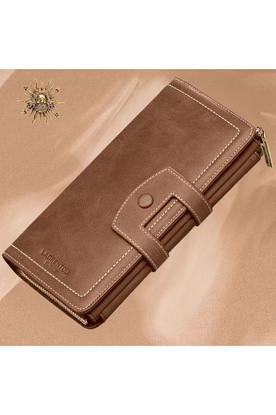 Laorentou Garavani Genuine Leather Italian Made Zippered Long Women's Wallet - Women's Card Holder
