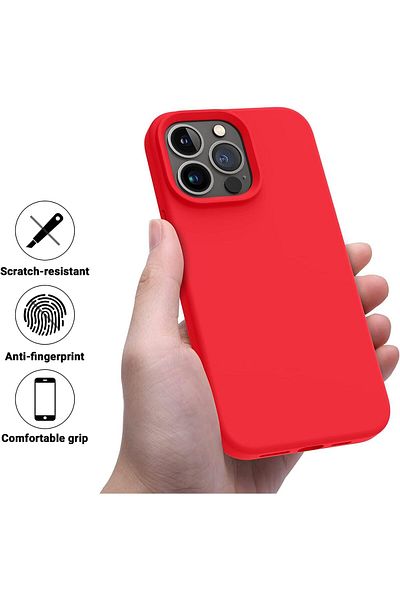 AWH Heavy Duty Luxury iPhone 14 Pro Max Case – Slim, Shockproof Silicone Cover in Bold Red (6.7”)
