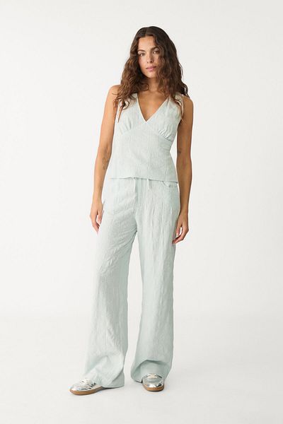 Stradivarius Linen blend embroidered straight-leg trousers