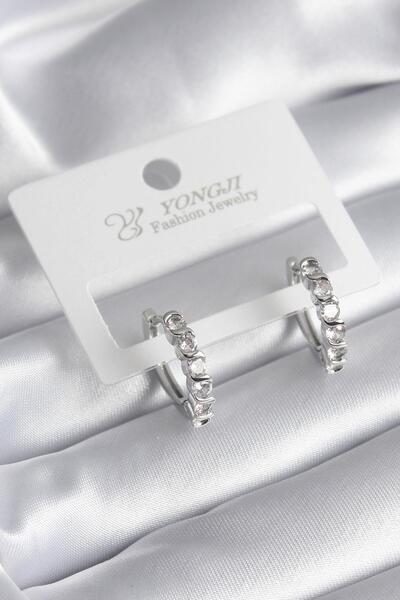 Celira Brass Silver Color Zircon Stone Hoop Model Women's Earrings