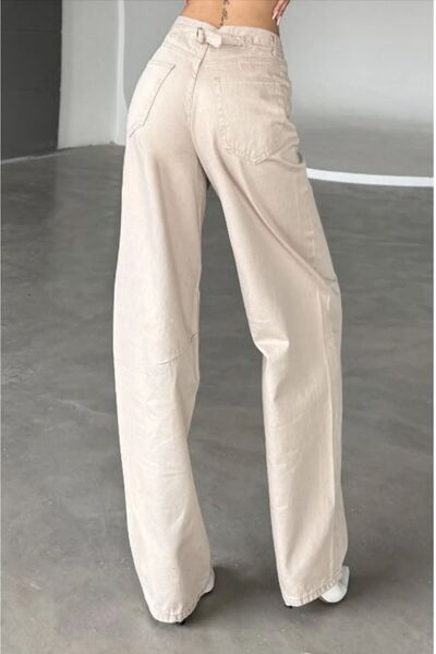 Shield Life ΜΠΕΖ Κρέμα BAGGY Ρυθμιζόμενη αγκράφα μέσης Γυναικείο φαρδύ πόδι 2...