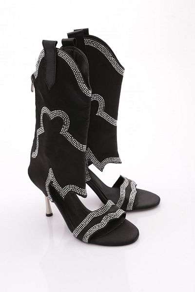 DGN Women's Crystal Stone Heeled Evening Dress Shoes Black Satin 2131123799