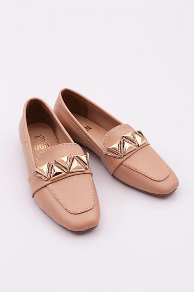 DGN 5001-23y γυμνό γυναικείο loafer - Μεταλλική πόρπη με ασημένια κοσμήματα
