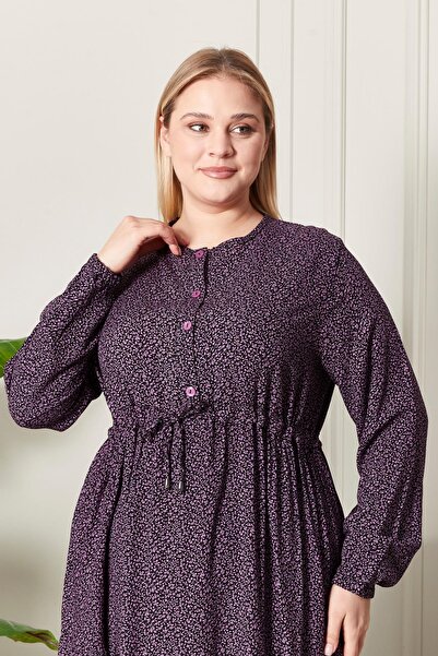 Ferace Women's Plus Size Crispy Fabric Button Dress