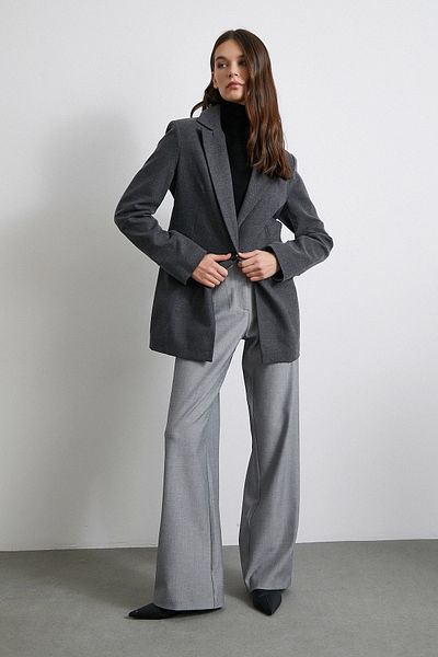 Never more Wide Leg Trousers - High Waist Model in Gray Color