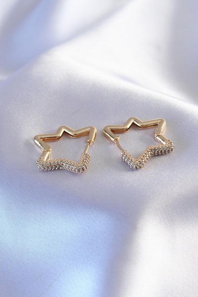 Celira Gold Color Zircon Stone Star Model Women's Earrings