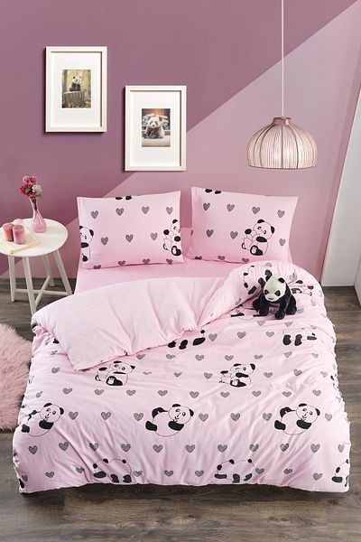 Valezium SET DE HUSĂ PERSONALĂ DUBLĂ PANDA ROZ (200X220 HUCĂ DE HUSĂ și 2 HUCĂ DE PERNĂ)
