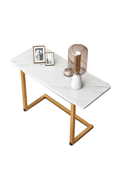sharpdo Sofa End Table, C-Shaped Side Coffee Table With Marble Design