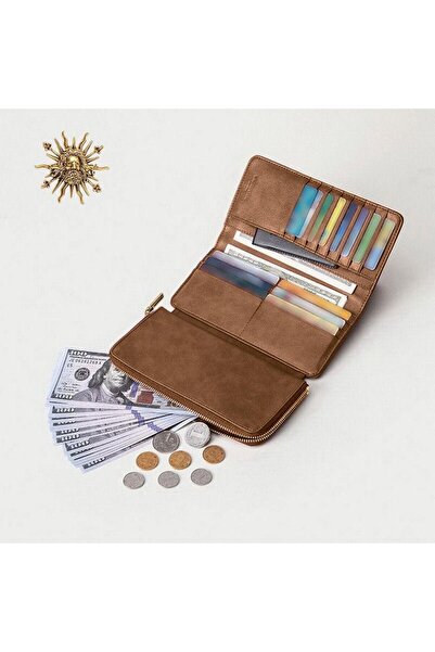 Laorentou Garavani Genuine Leather Italian Made Zippered Long Women's Wallet - Women's Card Holder