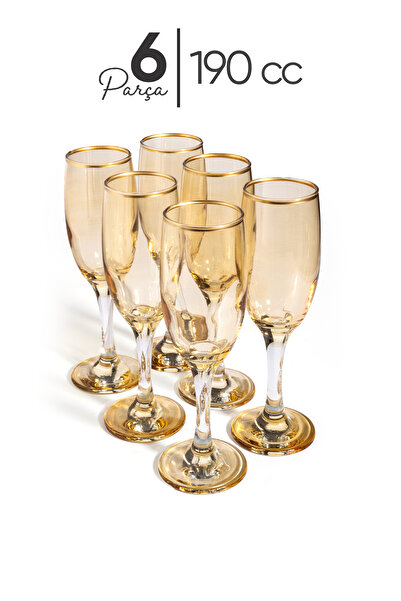 MEST 6 Parça Lüsterli Kahve Yanı Su Bardağı Seti | Bal Renk 190 CC