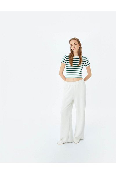Koton Basic Striped Crew Neck Green Women's T-Shirt 5Sal10047Ik