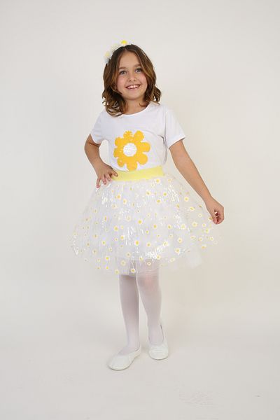 Dıgıl Kids Sequined Daisy Pattern T-Shirt/Skirt Girl's Bottom Top Set