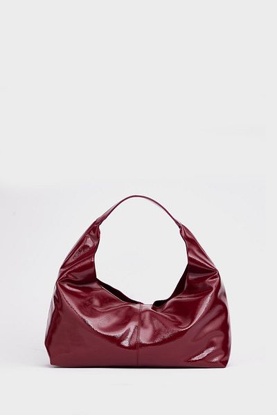 Madamra Claret Red Patent Leather Women's Shiny Patent Leather Hand and Shoulder Bag