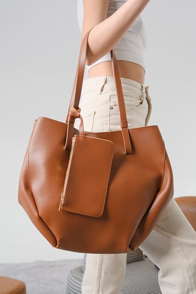Moda Değirmeni Дамска чанта-портфейл-чанта за гримове Tan Skin, троен комплект чанти Md1275-301-0001