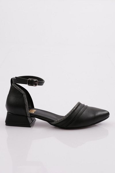 DGN 591 Women's Black Ballerinas - Ankle Tie, Side Open