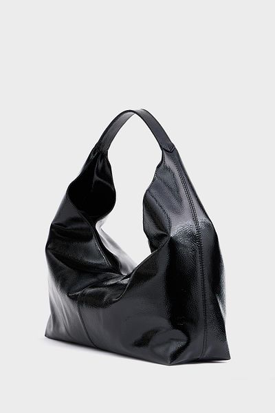 Madamra Black Patent Leather Women's Shiny Patent Leather Hand and Shoulder Bag