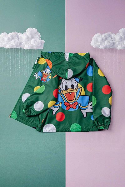 Minigimin Cicileri My Little One's Ciceleri (5-8 Years Old) Polka Dot Duck Printed Boy's Lined Seasonal Raincoat - Green