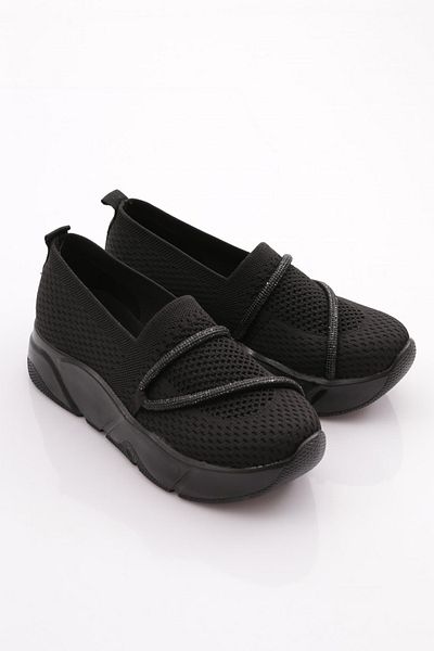 DGN M030 Black Women's Ballerinas - Thick Sole with Stone String