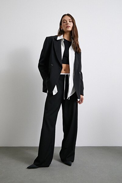 Never more Zippered Black Garnished Trousers