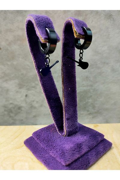 sarıyer silver Steel Hoop Earrings with Guitar Figure